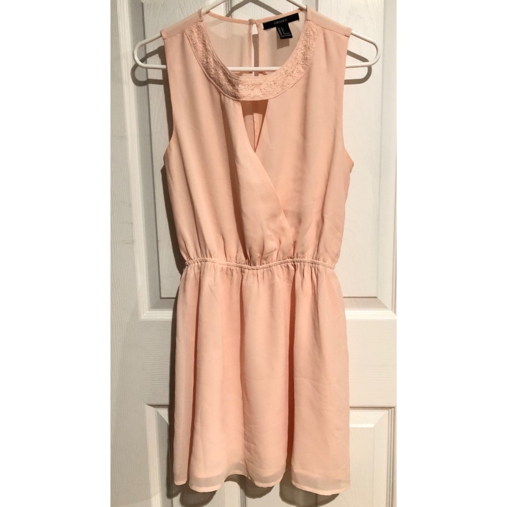 Mini Dress with Lace Detail Neckline